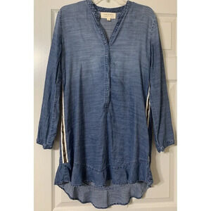 Cloth And Stone Chambray Denim Shirt Dress With Side Ribbon Detail Size Small